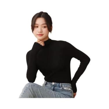 Imagem de Camisa Pullover Feminina De Manga Longa Com Gola Alta, Modal, Ajuste S