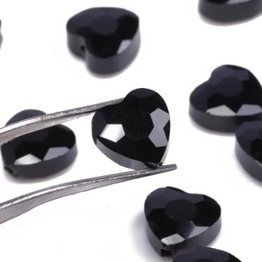 Imagem de NITOPUPU 70 contas de coração facetadas pretas de 8 mm para fazer joias, contas de cristal para pulseiras, colar, artesanato, kit de pulseira da amizade, presentes de amor