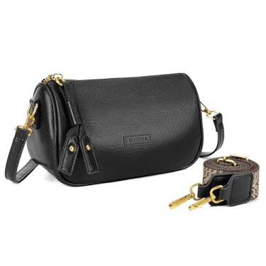 Imagem de Kiss Sea Bolsa transversal feminina pequena de couro vegano com duas alças ajustáveis bolsa de ombro para viagens, Preto, Tendência