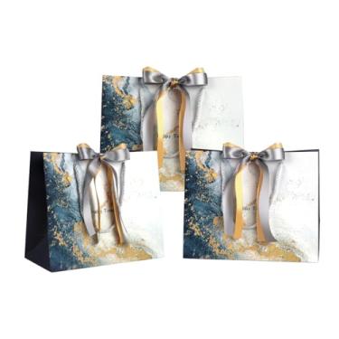 Imagem de DONQE Sacos de presente de papel com alças e fita de laço, 3 peças 24 × 7,87 × 4,72 cm, sacos de lembrancinha de festa reutilizáveis para aniversário, Natal e casamento