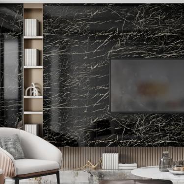 Imagem de Yullpaper Balck Marble Countertop Peel and Stick Papel de Parede de Mármore Preto para Bancada de Cozinha Vinil Impermeável Papel de Contato Brilhante para Bancadas Locatário Upgrade 15,7 × 78,7''