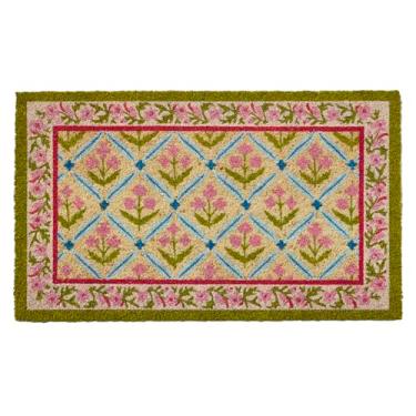 Imagem de HF by LT Elowen Capacho de fibra de coco 100% natural, 45 x 76 cm, tapete de boas-vindas durável com suporte de PVC sem chumbo, tapete de entrada floral ecológico para ambientes externos e internos