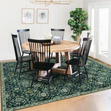 Imagem de KILOCOCO Tapete de área de 12 x 18 cm, tapete marroquino lavável para sala de estar, tapete vintage antiderrapante, tapete de lã sintética com estampa grande, tapete de cozinha para entrada, quarto,