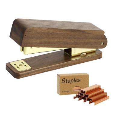 Imagem de Multibey Grampeador de madeira de nogueira para mesa – capacidade para 25 folhas, grampeador de madeira para mesa, acessórios de mesa para escritório, escola