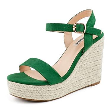 Imagem de JOY IN LOVE Sandália feminina de alpargatas com salto plataforma e tira no tornozelo e fivela, Verde 4070, 35