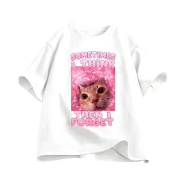 Imagem de Camiseta Engraçada Com Meme De Gato, Manga Curta, Humor Estúpido, Moda