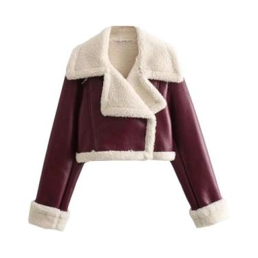 Imagem de Jaqueta De Couro Cropped Com Zíper E Ajuste Solto Para Mulheres, Estil