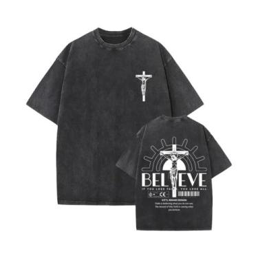 Imagem de Camiseta Vintage Oversized De Rock Gótico Jesus Perdoa-os Lavada Para 