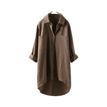 Imagem de Blusa Feminina De Algodão E Linho Tamanho Grande Casual De Manga Longa