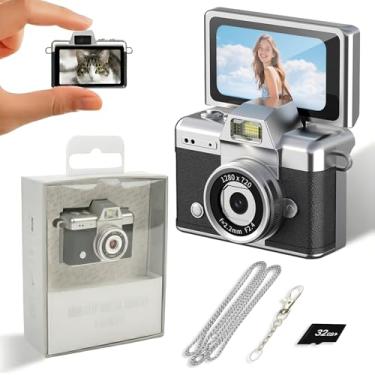 Imagem de Câmera mini chaveiro, 2 MP 1080p com cartão de 32 GB, gravador de vídeo portátil para viagens e vlog (preto)