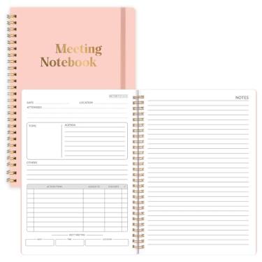 Imagem de Thboxes Caderno de reuniões para trabalho, 17,78 cm x 25,4 cm, bloco de notas para organização do trabalho, com itens de ação, agenda de minutos, 160 páginas, planejador de trabalho para homens e