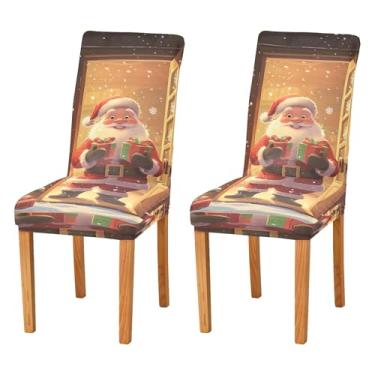Imagem de SEHANY Conjunto de 2 capas de cadeira de gnomo de Papai Noel para sala de jantar, elástico, removível e lavável, para cozinha, hotel, festa, decoração de Natal