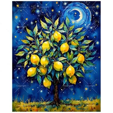 Imagem de TAOPAOLAB Kit de pintura de jardim noturno por números para adultos – Pintura DIY de limoeiro e lua crescente em tela, 40 x 50 cm, conjunto de tinta acrílica, adequado para iniciantes, arte para