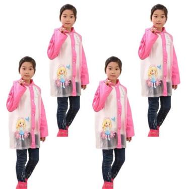 Imagem de kit 4 Capa de chuva infantil para menina menino com capuz e bolsos pvc