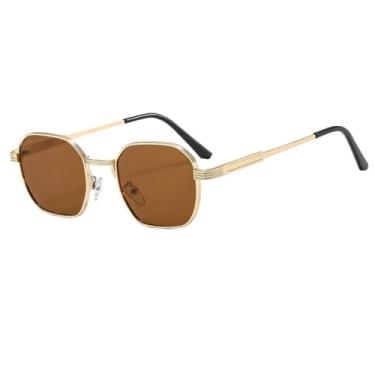 Imagem de HPIRME Óculos retrô femininos com lentes degradê, armação de metal, multicoloridos, estilo punk, proteção UV400 (marrom-dourado)
