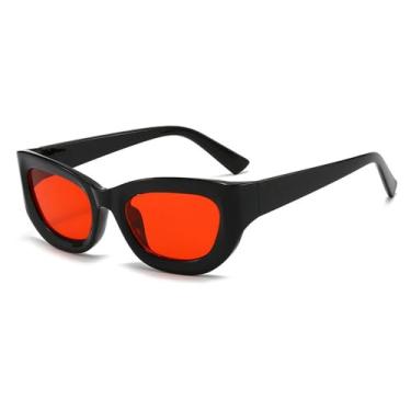 Imagem de Óculos de Sol Olho de Gato Feminino Pequeno Oval Masculino Punk UV400 para Esportes ao Ar Livre, Corrida e Ciclismo, Preto e Vermelho