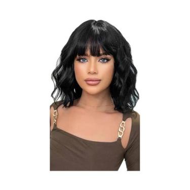 Imagem de Peruca Curta Ondulada Roxa Com Franja Para Mulheres, Sintética, Com Ap