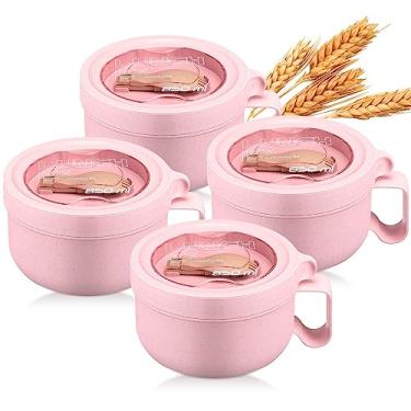 Imagem de Maxdot 4 peças de tigela de ramen de micro-ondas para micro-ondas copos de sopa instantânea com tampas, tigelas de sopa grandes com alças, caneca segura para lava-louças para recipiente de alimentos