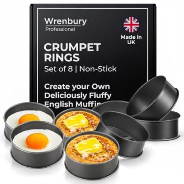 Imagem de Wrenbury Anéis de crumpet antiaderentes de 9 cm - Anéis de muffin inglês - Conjunto de 8 moldes de anel de comida para cozinhar - círculos de metal - Conjunto de anéis de ovo resistente sem vazamento
