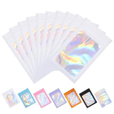 Imagem de Tiparts 100 sacos holográficos Mylar, sacos brancos resseláveis de 8,9 cm x 16 cm com janela frontal transparente para armazenamento de alimentos, joias, doces, embalagens para pequenas empresas