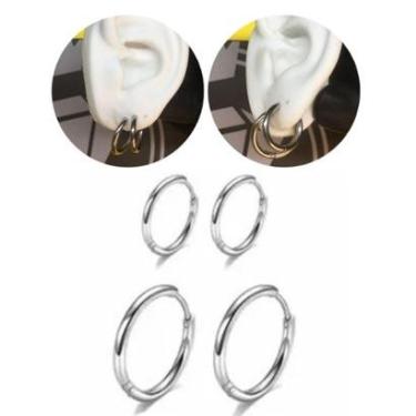 Imagem de Kit Brinco Masculino Feminino Argola 14,16mm Aço Inoxidável Prata-Unissex