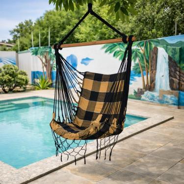 Imagem de Rede Cadeira de Teto Suspensa Descanso e Balanço(CARAMELO COM PRETO)