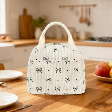 Imagem de Lancheira isolada, com laço de borboleta chique, bolsa térmica reutilizável para alimentos com forro à prova de vazamento, para dias escolares, viagens, espaço de armazenamento para duas refeições