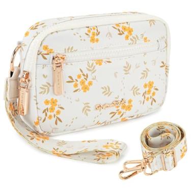 Imagem de Montana West Carteira de pulso feminina de nylon RFID, pequena bolsa tiracolo para celular, com compartimentos de cartão integrados para presente, Bege