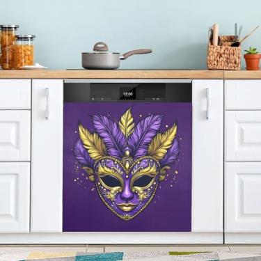 Imagem de ATTX Máscara de carnaval Mardi Gras capa magnética para lava-louças | Adesivo decorativo de eletrodomésticos de 58,4 cm x 66 cm para armários domésticos e eletrodomésticos (82)
