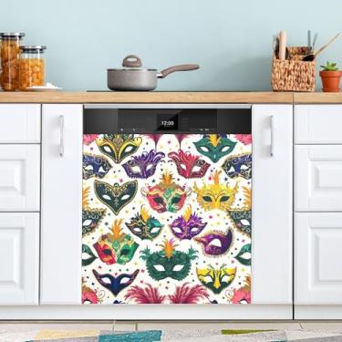 Imagem de ATTX Capa magnética de lava-louças padrão de máscaras de carnaval | Adesivo decorativo de eletrodomésticos de 58,4 cm x 66 cm para armários domésticos e eletrodomésticos (15)