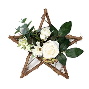 Imagem de Pingente de estrela de cinco pontas de madeira artificial rosa guirlanda flores guirlanda porta rattan decoração de casamento (cor: Estilo b)