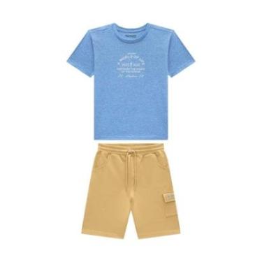 Imagem de Conjunto Infantil Menino Camiseta Azul/Bermuda Onda Marinha-Masculino