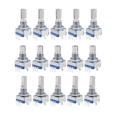 Imagem de 10 peças, codificador rotativo de 360 graus, interruptor de código EC11, potenciômetro digital, 7 pinos, eixo de 15 mm/20 mm (D) para sistemas mecânicos (7 pinos de eixo de 15 mm)