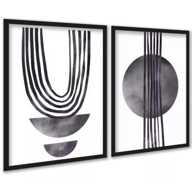 Imagem de Kit 2 Quadros Modernos Cinza Sala Ou Quarto 33X24Cm - Vidro