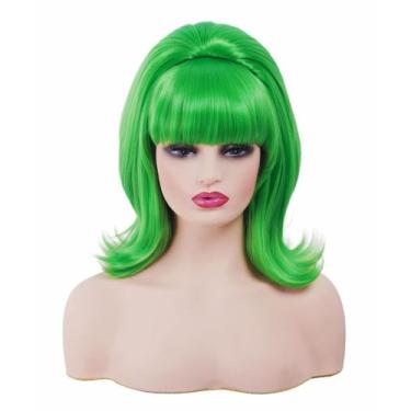 Imagem de Peruca Rugelyss curta verde ondulada com franja para mulheres
