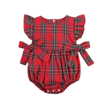 Imagem de Macacão De Algodão Para Bebê Menina Com Estampa De Natal, Vestido Xadr