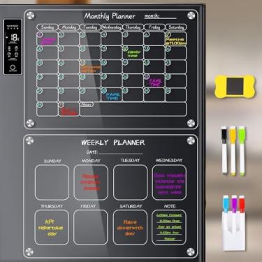 Imagem de Quadro Planner, 40x30CM, Set de 2, 6 Canetas Planner Mensal, Calendários Magnético Acrílico para Geladeira, Quadro Organizador de Tarefas,Planejamento Mensal, Recados