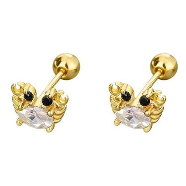 Imagem de Aloluo Brincos femininos de caranguejo minúsculo de 20 g, banhados a ouro, hipoalergênicos, bonitos, pequenos parafusos de hélice, cartilagem, tragus, pinos, parafuso, delicados, minimalistas