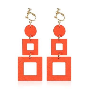 Imagem de Brincos grandes com clipe para mulheres de couro genuíno leve com clipe para meninas, brincos de argola de pressão femininos, brincos de pressão para mulheres, brinco, presente para Natal, aniversário