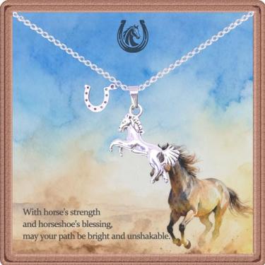 Imagem de SODLYUE Colar de cavalo, colar de ferradura, joias para mulheres – Vem com corrente ajustável e caixas de presente – presentes de aniversário, Natal, Dia dos Namorados para amantes de cavalos