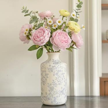 Imagem de Vaso de cerâmica vintage, vaso decorativo floral chinês azul e branco, rústico retrô para casa de fazenda, decoração de casa, sala de estar, cozinha, escritório, azul-04, 20,6 cm