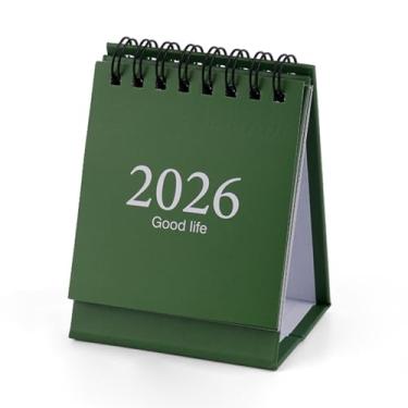 Imagem de Calendário de Mesa Mini 2026-2027, Janeiro de 2026 a Julho 2027 19 Meses Formato Mesa Páginas Virar Calendário Pequeno Encadernação Espiral Dupla e Adesivos Ideal Casa Escritório e Escola (Verde)