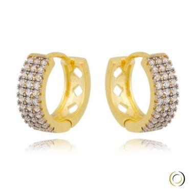 Imagem de Par De Brincos Argola 3 Fileiras Banhado A Ouro 18K