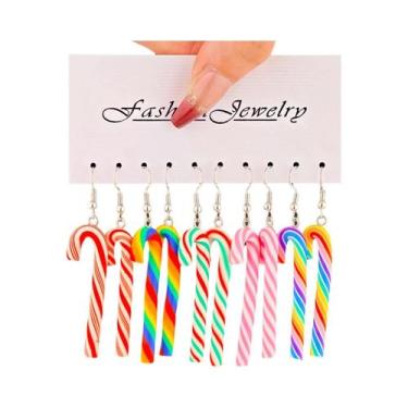 Imagem de Conjunto De Brincos Pendentes De Bengala Doce Listrada Arco-Íris Para 