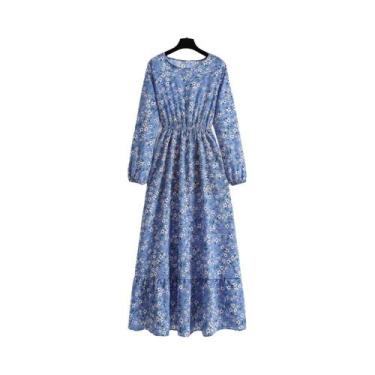 Imagem de Vestido Maxi Floral Feminino Para Primavera E Verão, Casual, Manga Lon