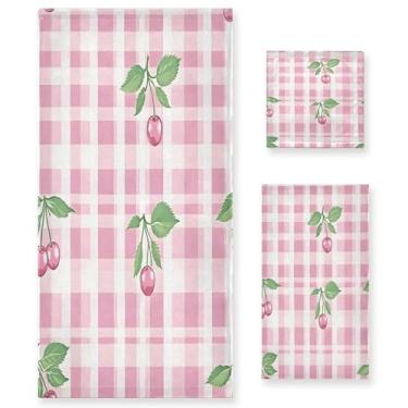 Imagem de xigua Conjunto de toalhas de banheiro cerejas absorvente macio 3 peças toalha de banho toalha de mão toalhas decorativas para banheiro, academia, hotel, praia, piscina