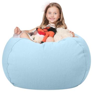 Imagem de Wekapo Capa de cadeira de pufe de armazenamento de animais de pelúcia para crianças | Pufe de pelúcia com zíper para organizar crianças brinquedos de pelúcia grande tela de algodão premium (azul claro