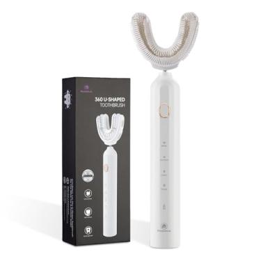 Imagem de Magentak Escova de dentes ultrassônica em forma de U para adultos, escova de dentes elétrica para clareamento dental, automática de 360 graus com IPX7 à prova d'água, 4 modos de limpeza (branca)