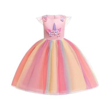 Imagem de Fantasia De Princesa Unicórnio Arco-Íris Para Meninas, Vestido De Tule
