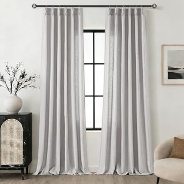 Imagem de Cortinas de linho plissadas extralongas de 335 cm de comprimento para sala de estar, vidro deslizante, filtro de luz, semitransparente, três pinças, cortinas plissadas para sistema de trilhos, cortina